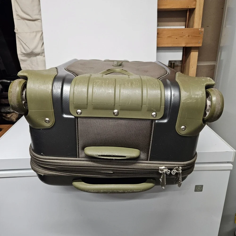 Delsey Rolling Suitcase Olive Green Grey Lightweight Hybrid Carry On Bag *